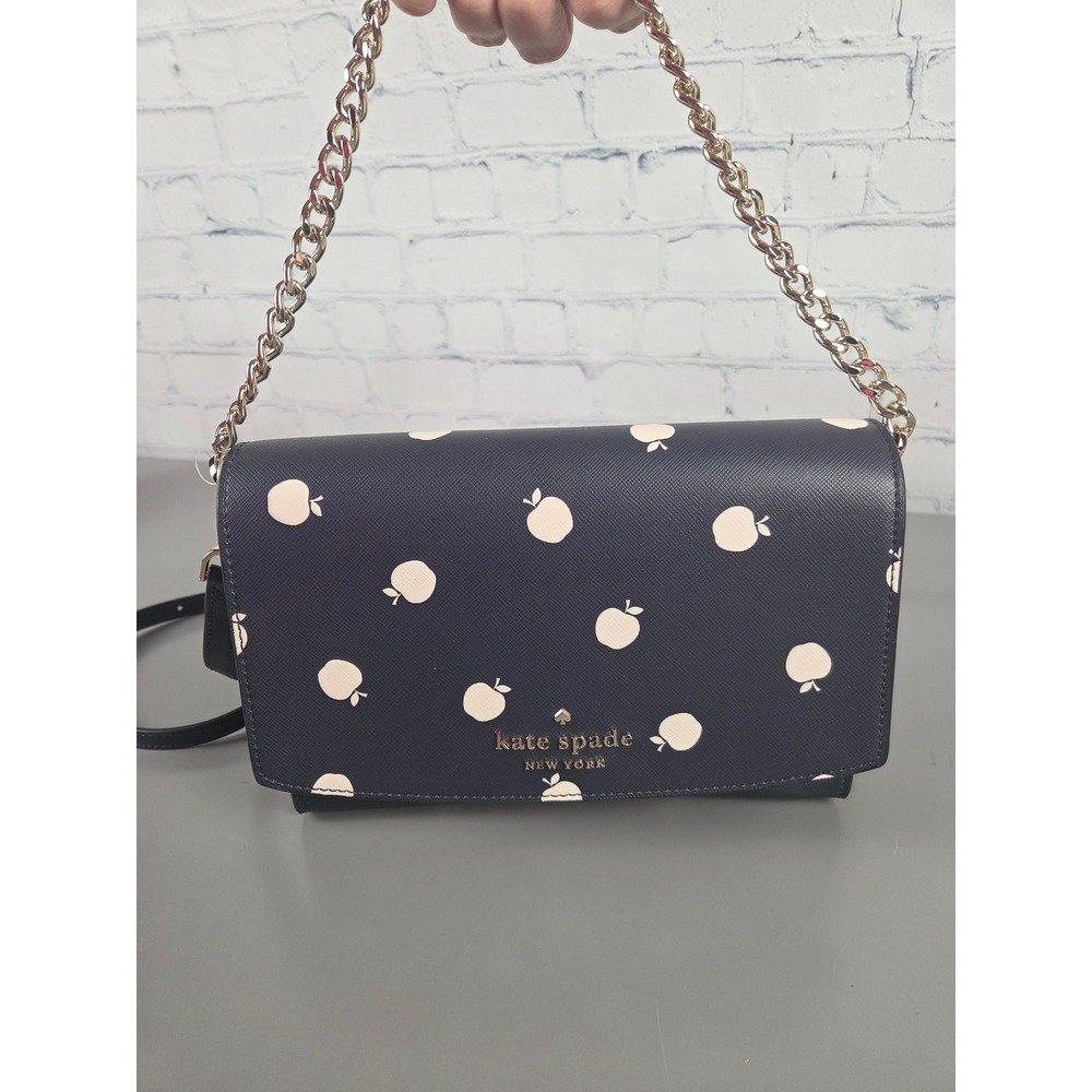 Kate Spade Carson Convertible Crossbody Orchard Toss Navy Apple Print WKR00523